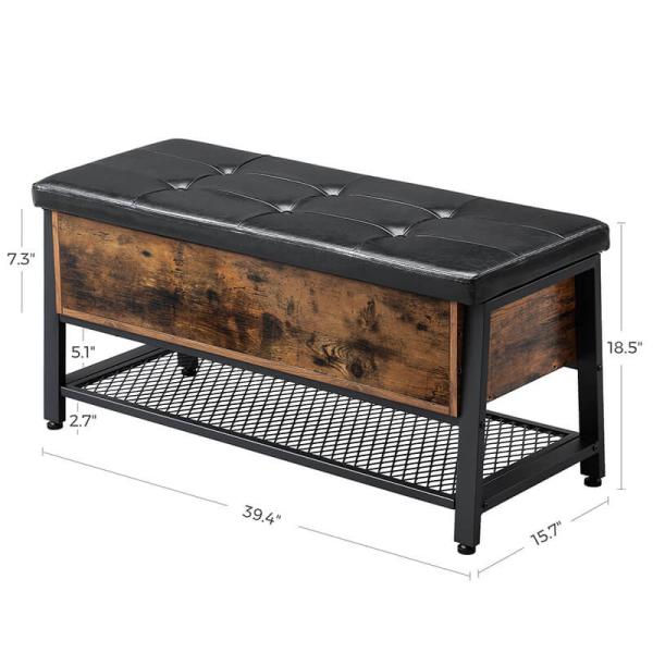 Faux Leather Storage Bench, Shoe Bench with Cushion, Industrial Shoe Rack, Storage Shoe Bench, ULSB47BX