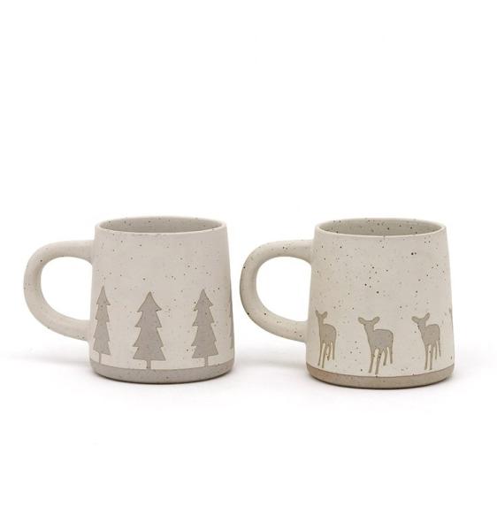 Handmade Christmas Coffee Mug Ceramic Stoneware Mugs Gift Ceramic Mug With 3D Deer Silk Print