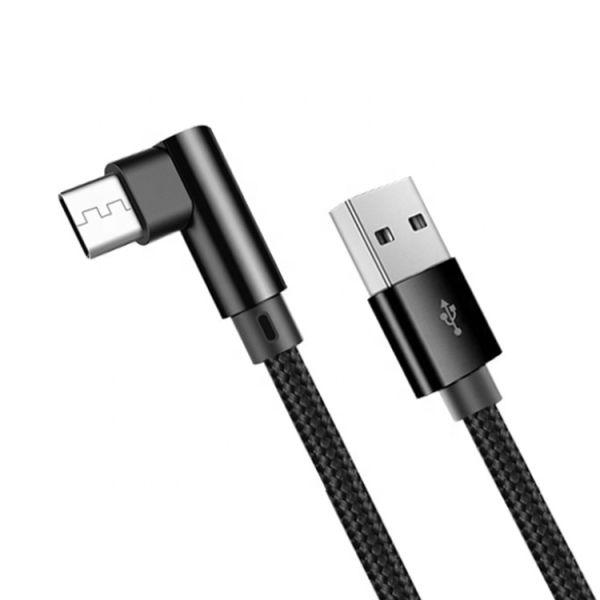 Fast Charging 2.4A Nylon Braided L Shape Left Angle Micro b to USB A Male Data Charger Cable for Phone