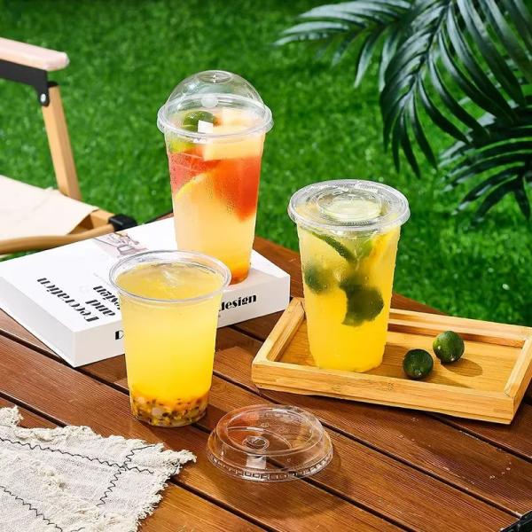 Disposable Plastic PET Cups with Lids Smoothie Milk Shake Cups Clear Disposable PET Plastic Cup for Boba Milk Tea