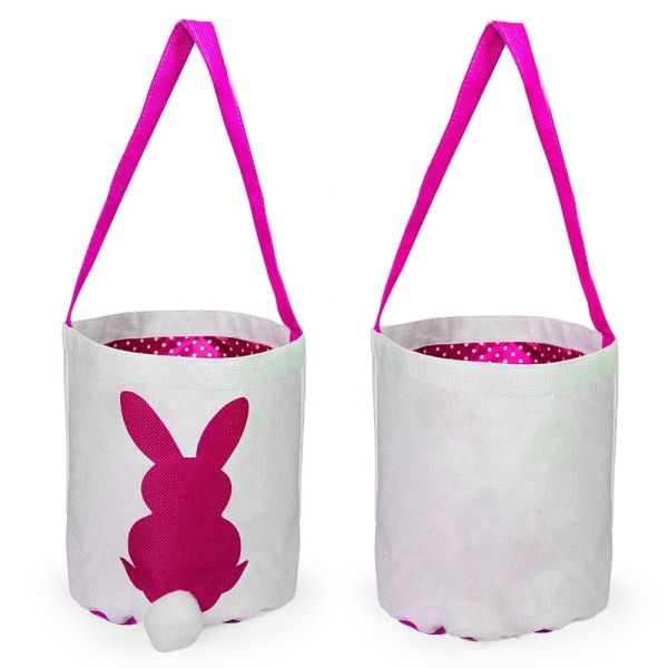 Blank Sublimation Easter Bunny Basket With Color Handle Cute Rabbit Tail Custom Linen Easter Rabbit Basket