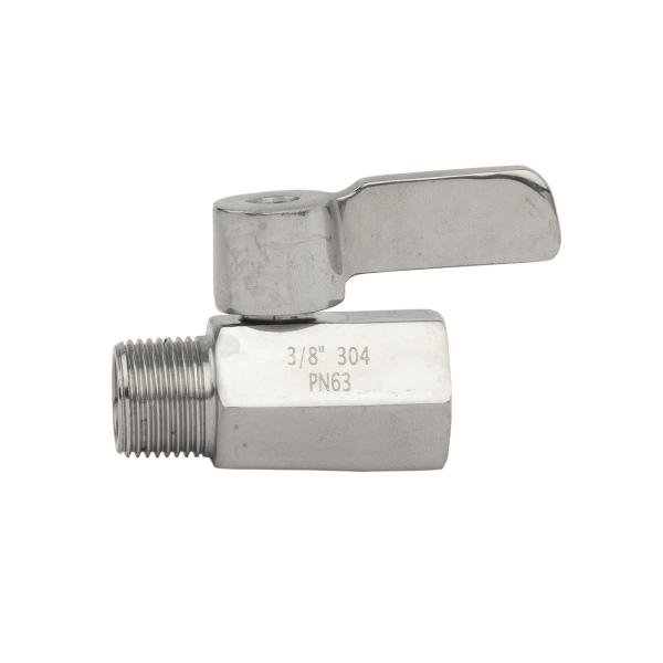 Conexão de fio sanitário Feminino Masculino Pn63 de aço inoxidável Mini válvula de esfera com punho Ss