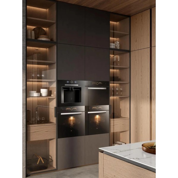 Modern Waterproof Wooden Island Kitchen Cabinet with Glass for Bathroom Laundry Room Apartment Home Use