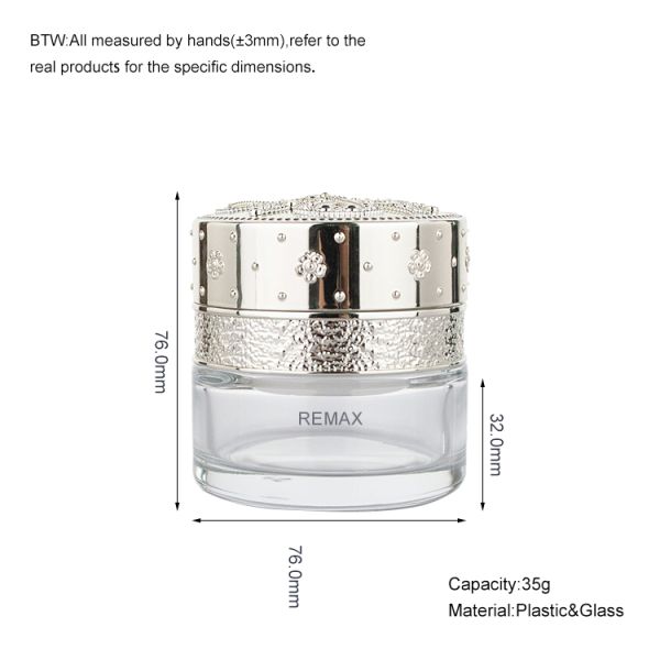 35g Cylinder Glass Container Transparent Glass Round Cream Jar With Gold Embossed Lid