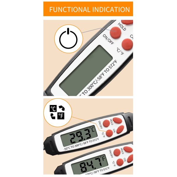 DTH-98 -50 To 300℃ Waterproof Digital Cooking Food Kitchen Candy Thermometer for Grill Smoker Oven Backing BBQ Instant Read Meat Thermometer