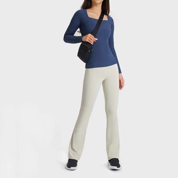 High Waisted Flared Yoga Leggings Buttery Soft Stretch Navy Blue Full Length