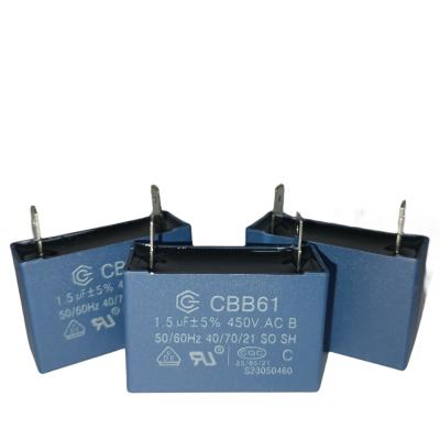 CBB61 Condensador de ar condicionado 450V 1.5UF SH Classe B RoHs Blue Shell