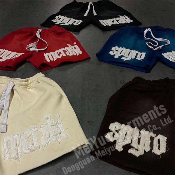 Cotton Applique Embroidery Streetwear Basketball Shorts Acid Wash Shorts Anti Wrinkle