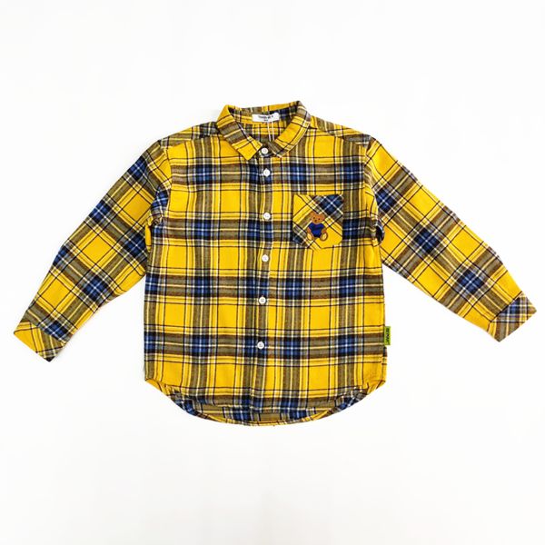 Design Plaid Long Sleeve Children's Casual Shirts Loose Fit with Button and Embroidery