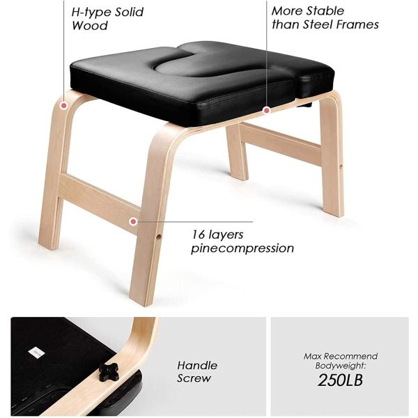 150kg Wood PU Yoga Stool Bench Headstand Promote Blood Circulation