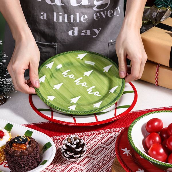 Custom Logo Print Ceramic Porcelain Christmas Dinner Plate Party Tableware Set Gift