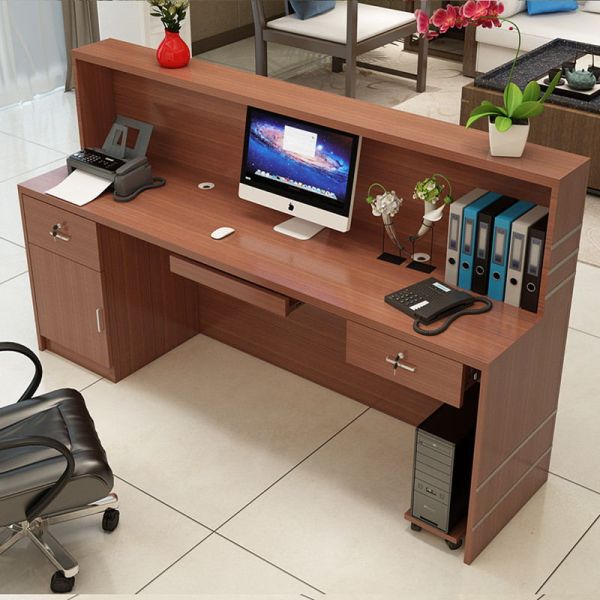 Metal Reception Desk for Simple Front Wooden Cashier Hotel Right-Angled Counter Table