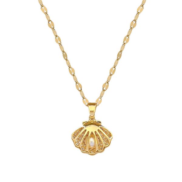 High Quality Bead and Shell Necklaces Waterproof 18K Gold Plated Pearl Shell Necklace With Pearls