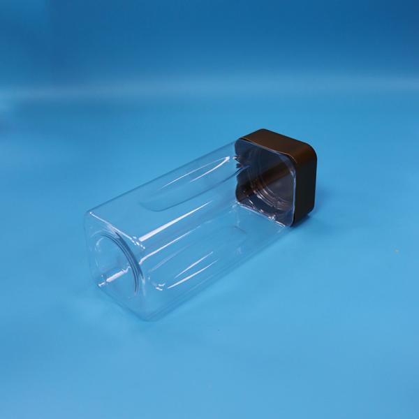 Petite bouteille vide transparente large bouche rectangulaire en plastique
