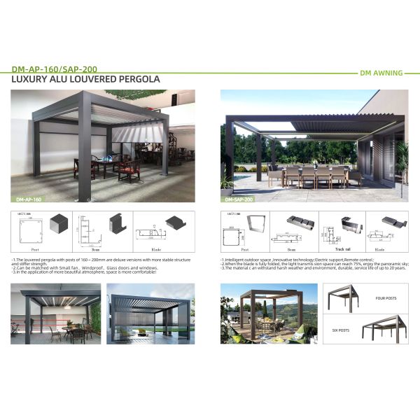 Outdoor Intelligent Adjustable Garden Aluminum Pergola With Waterproof Zip Blinds