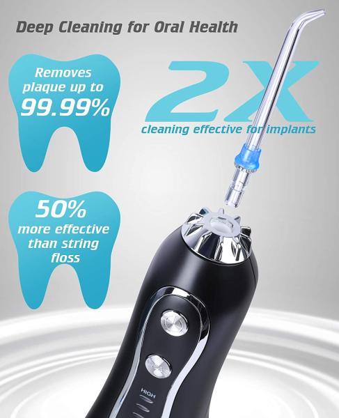 Flosser d'eau dentaire rechargeable avec 5 modes de nettoyage et une batterie de 2500 mAh pour des soins buccaux sains