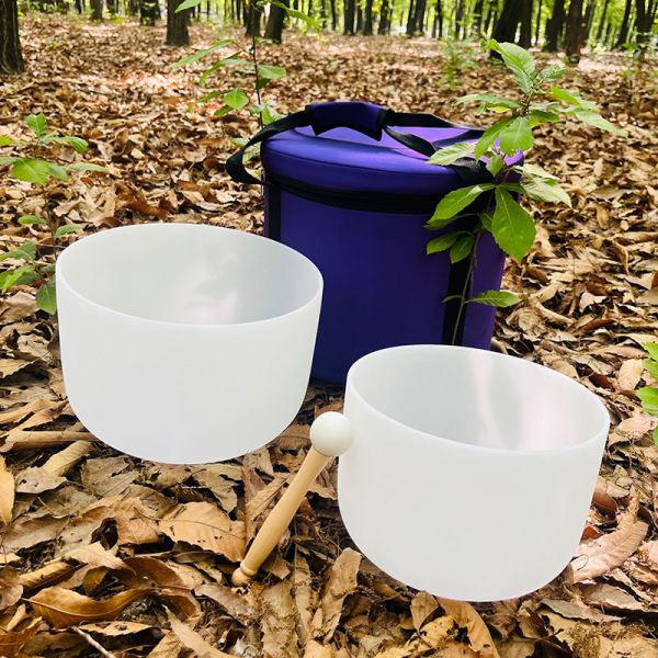 White Frosted Quartz Crystal Singing Bowl Set 6 to 12 with 99.99% Pure Quartz for Sound Therapy and Meditation