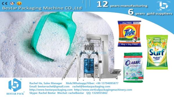 How to pack wash powder pouch with spoon, Bestar detergent packing machine