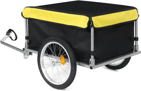 Bike Trailer Cargo Foldable Max Load, 2x16'' Inflatable Wheels, Aluminum Bicycle Cargo Trailer w/Hitch, for Lugg