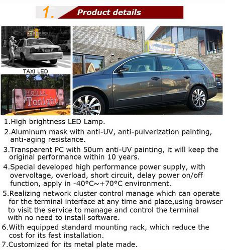 SMD 3528/2727 full color taxi top advertising led display for indoor / outdoor