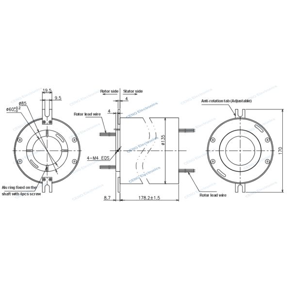 Rotating Electrical Connector Slip Ring with Through Bore For Rotary Machines