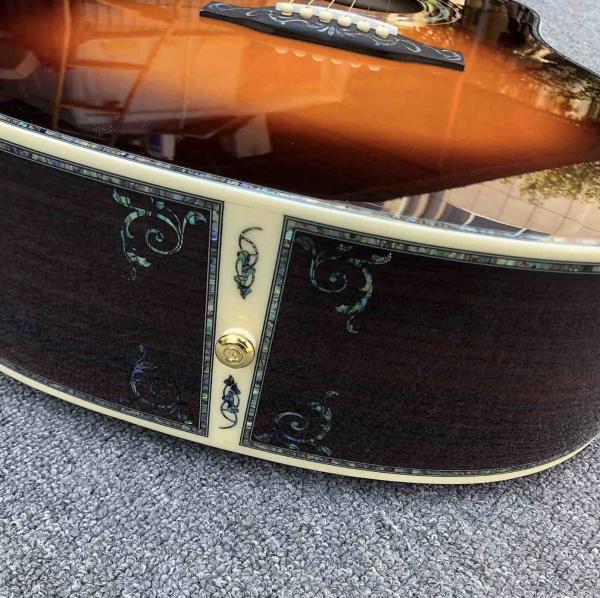 Real Abalone inlays Sunburst Solid spruce top 41 inch D style Acoustic Guitar with ebony fingerboard
