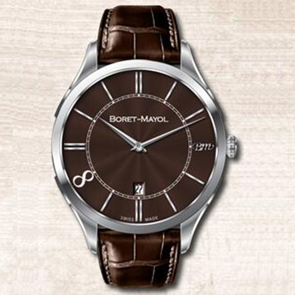 Large Face Round Classic Automatic Watch Stainless Steel With Genuine Leather Band