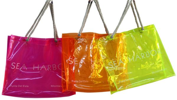Transparent PVC Reusable Carrier Bags With Twist Rope Handle For Lady Shopping