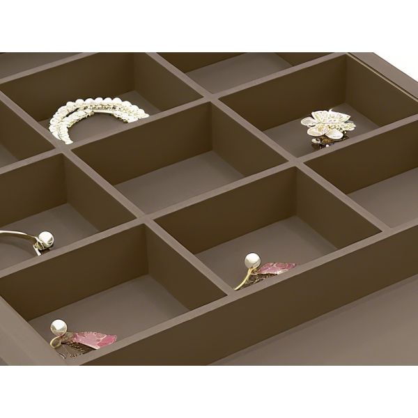 YG-H030 Customizable 13-Compartment Jewelry Drawer Organizer Tray, MDF PVC Leather Storage Box for Wardrobe & Dresser