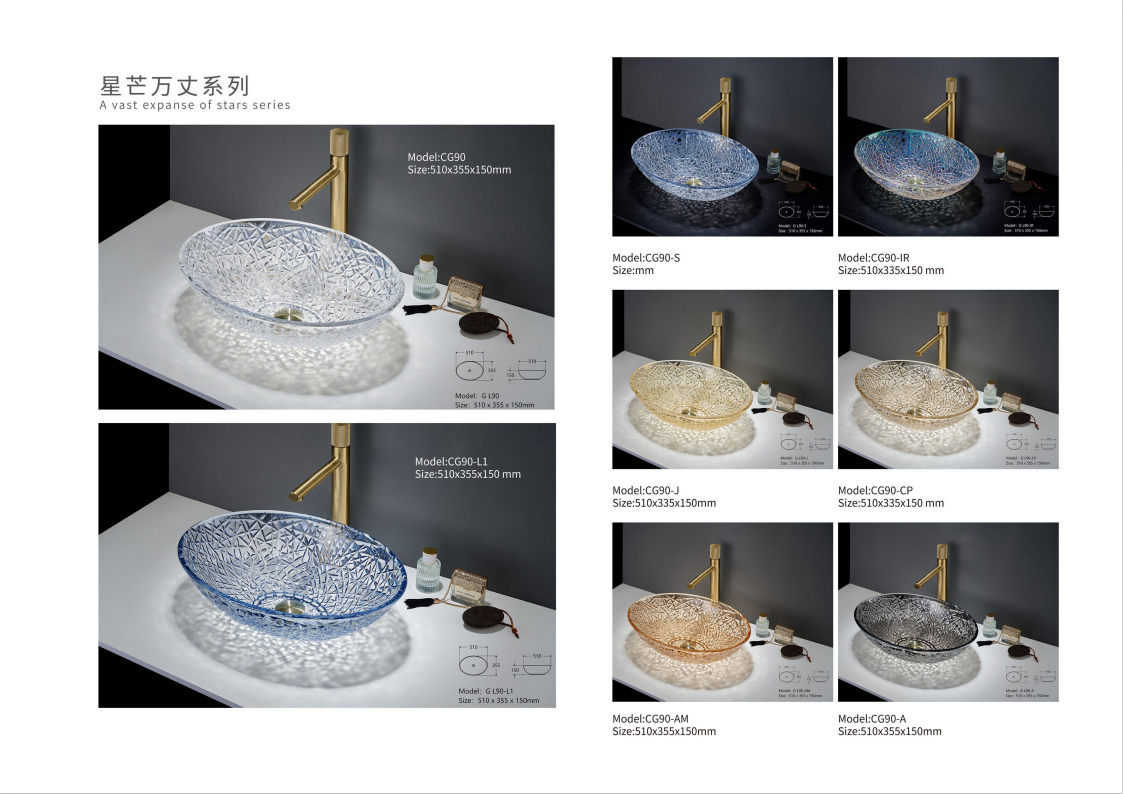 Lavoir de lavage en verre rond moderne de luxe Crystal coloré pour les hôtels Salles de bains