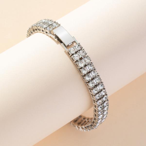 Fashion 2Rows 9mm Tennis Bracelet Hip Hop Iced Out Rhinestone Bracelets Wristband Watch Band Bracelet Bangles for Men and Women Girls Jewelry Gifts