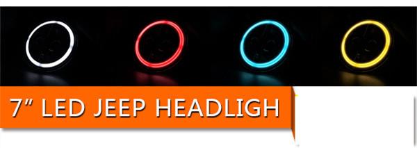 70W Led Jeep Wrangler Headlights , High Low Beam Halo Angel Eyes Headlights