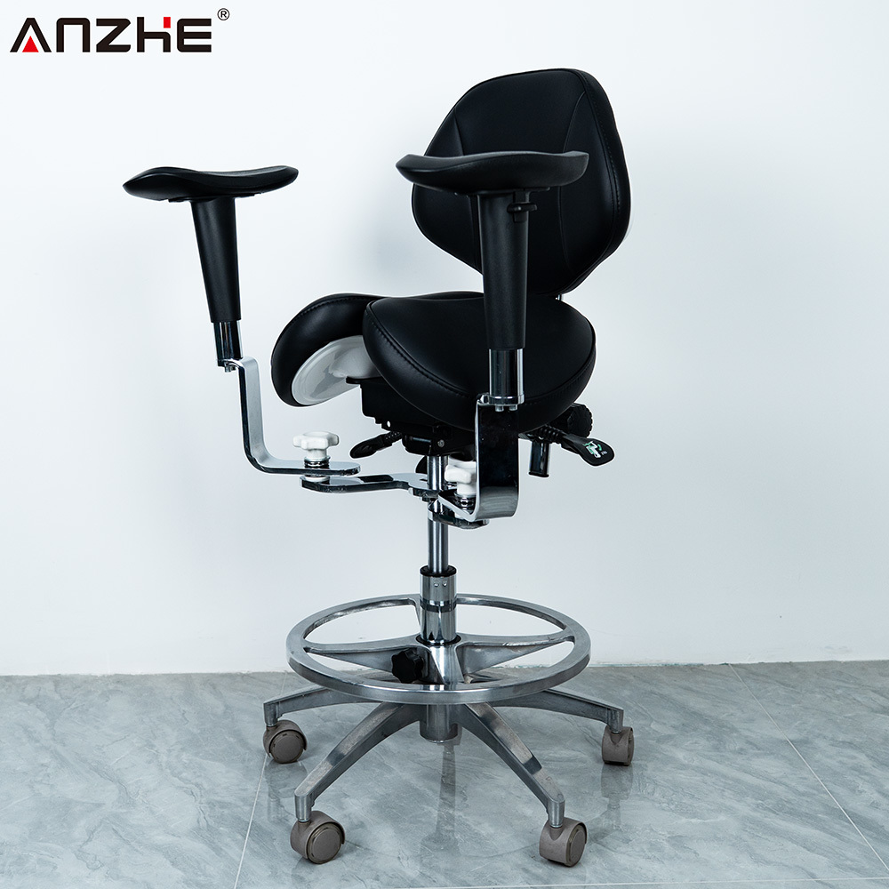 Ergonomic Split Saddle Dental Stool Adjustable Height Medical Doctor Chair with Custom Color Microfiber Leather PU Upholstery