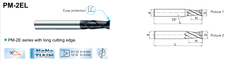 PM -2EL Flattened End Mill , High Performance Carbide End Mills PM - 2EL - D3.0