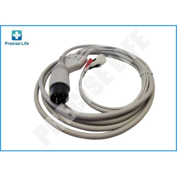 Goldway one piece type ECG cable 3 leads with snap Round 6 pin AHA color code