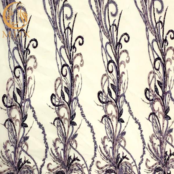 Patterned 3D Handwork Beaded Lace Fabric For Wedding Clothes