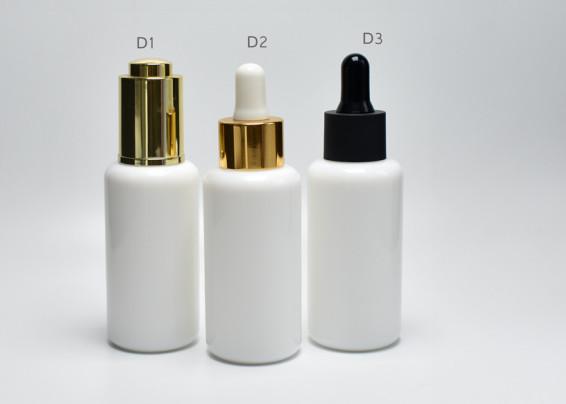 Sustainable 40ml Boston Round Opal White Glass Bottles With Dropper Cap, Opal Glass Luxury Medical Skincare Packaging