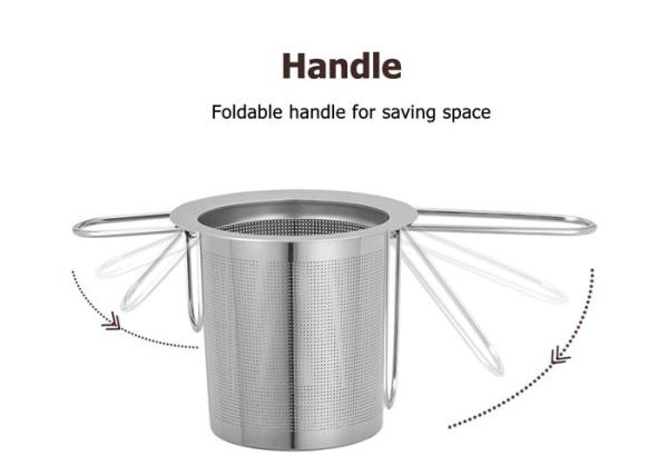 Stainless Steel 304 Wire Mesh Dome Shape Tea Filter Infuser 2 Folding Handles Food Grade