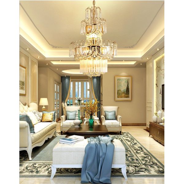 Modern Chandeliers Lights Transparent Crystal Gold Metal Chandelier Light Pendant Lighting