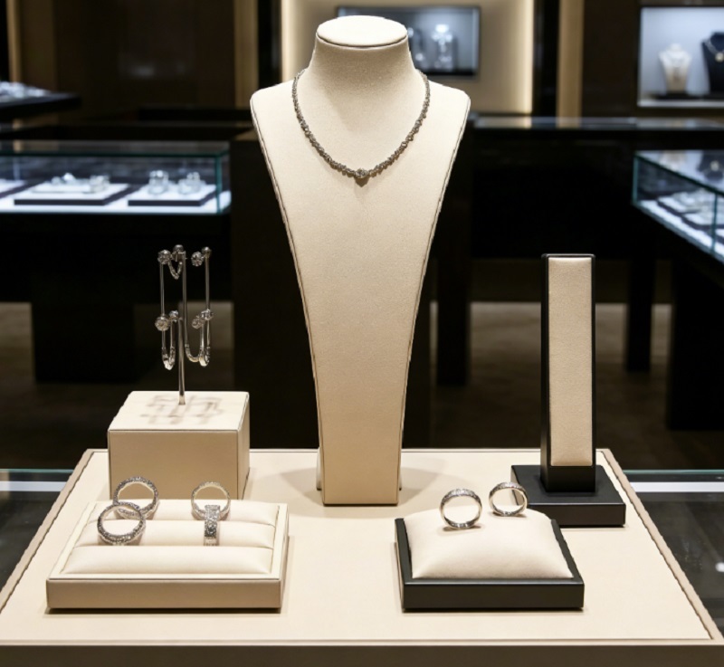 Stackable High-Density Velvet Jewelry Display Holder with Customizable Organizer for Luxury Retail
