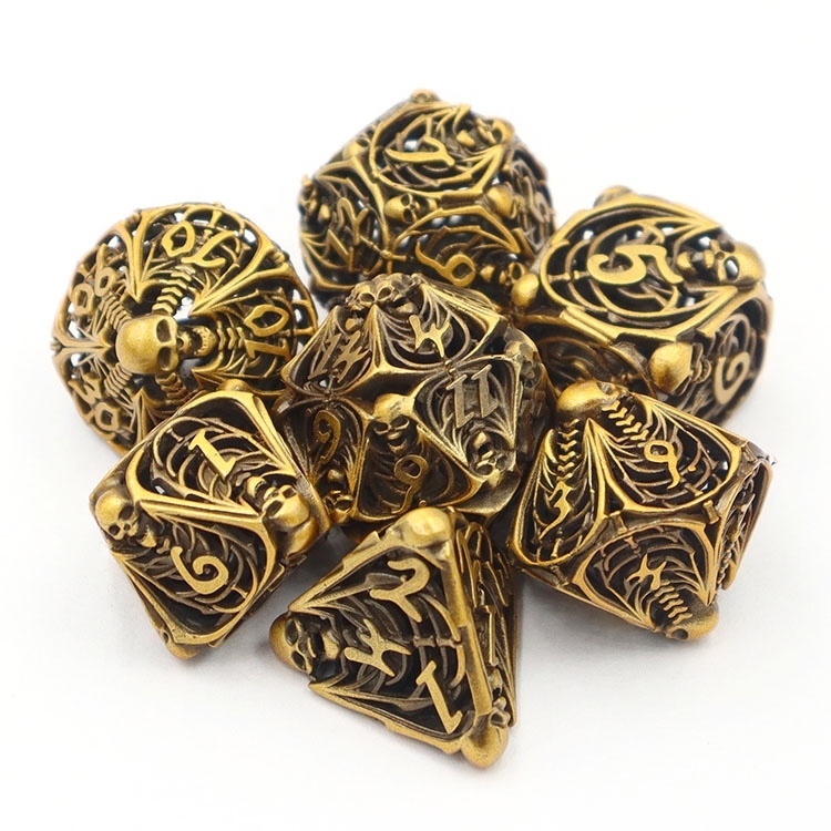 Customized Color Copper Material Metal Hollow Dice 7-Dice Set for DND RPG Games