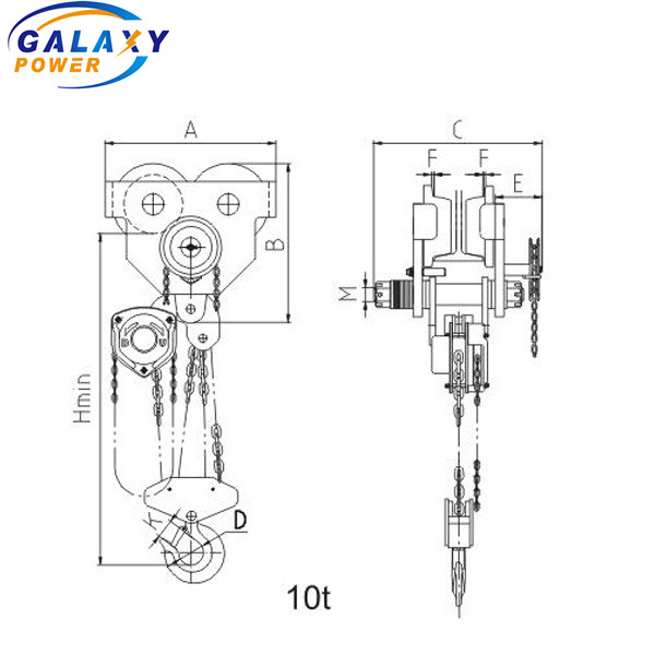 аксессуары передающей линии 10Т совместили ряд 136-175мм ручного креста тали с цепью стальной