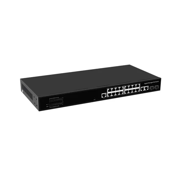 L2 Management Ethernet Switch, 16 Gigabit Poe Switch+2 SFP Uplink Ports and 2 Gigabit Uplink Ports;