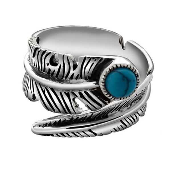 Turquoise Adjustable Tribal Feather Ring 925 Sterling Silver Band Ring (024952)