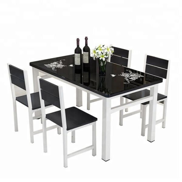 White / Black Glass Top Dining Table Set With Solid Thick Desktop