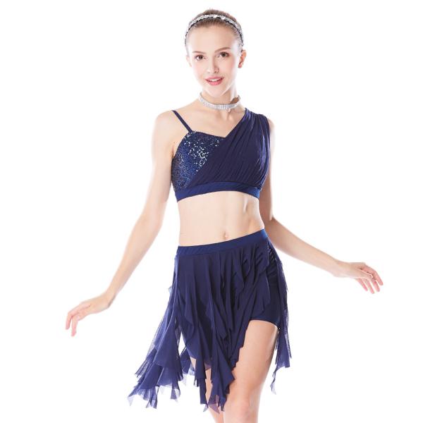Soft Mesh Spiral Skirt Dianogal Sequins Top One Shoulder Belly Dancing Clothes