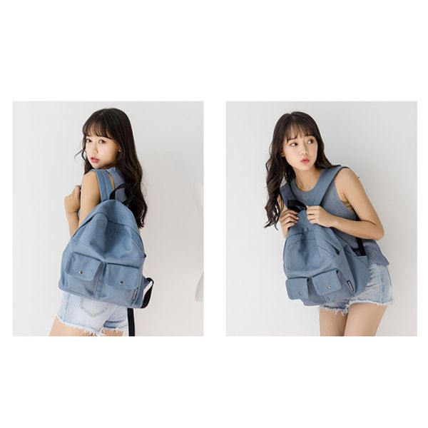 Promotional Custom Cheap Khaki Cute Vintage Outdoor Computer Canvas Sports Backpacks Wholesale With Button Pockets