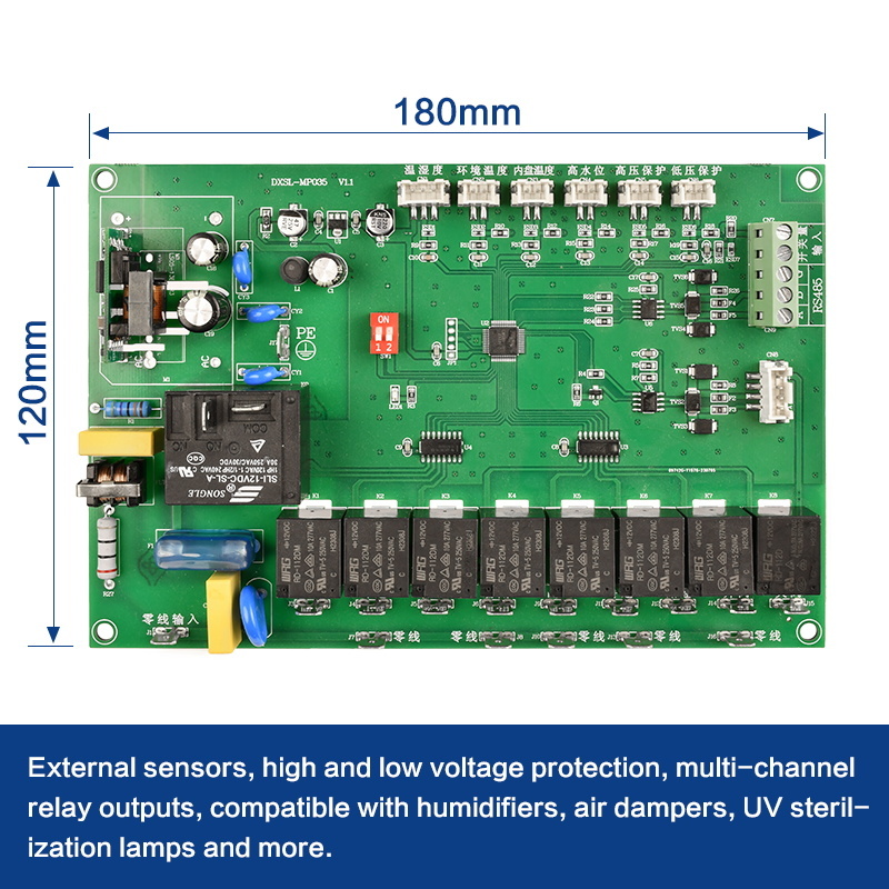 8-Channel Relay Fresh Air Control Board With Dual RS485 Communication