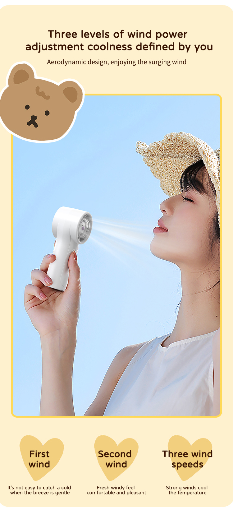 Rechargeable Kids-Safe Design Quiet Cute Cartoon Pig/Cat/Chicken Kids Handheld Fan with 1200mAh Battery