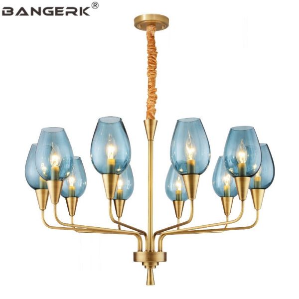 Brass Chandelier LED Modern Copper Glass Shade Hanging Lamp interior lighting home Longmont Chandelier(WH-MI-88)